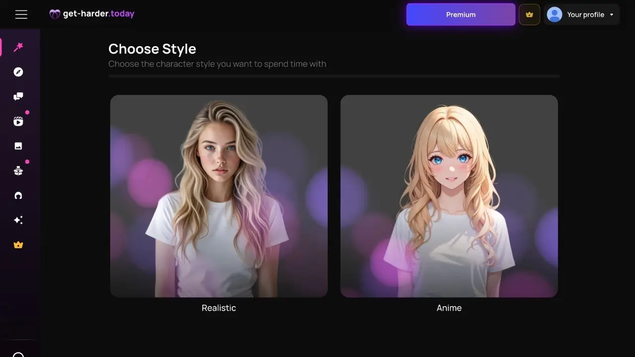 Get-Harder character builder, choosing between realistic and anime style